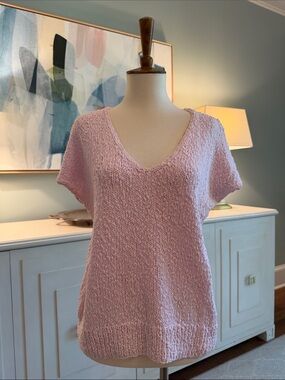 Ann Mashburn Soft Knit V-Neck slub sweater- Light Pink